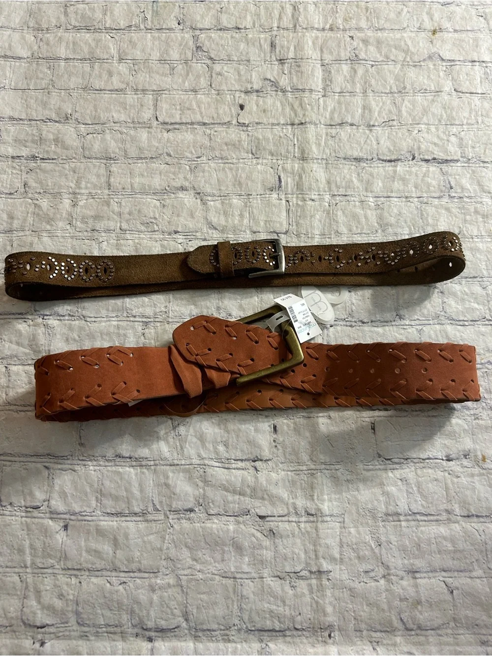 MAURICES WIDE RUST COLOR WOVEN BOHO BELT M/L & SUEDE STUDED BOHO AEO BELT